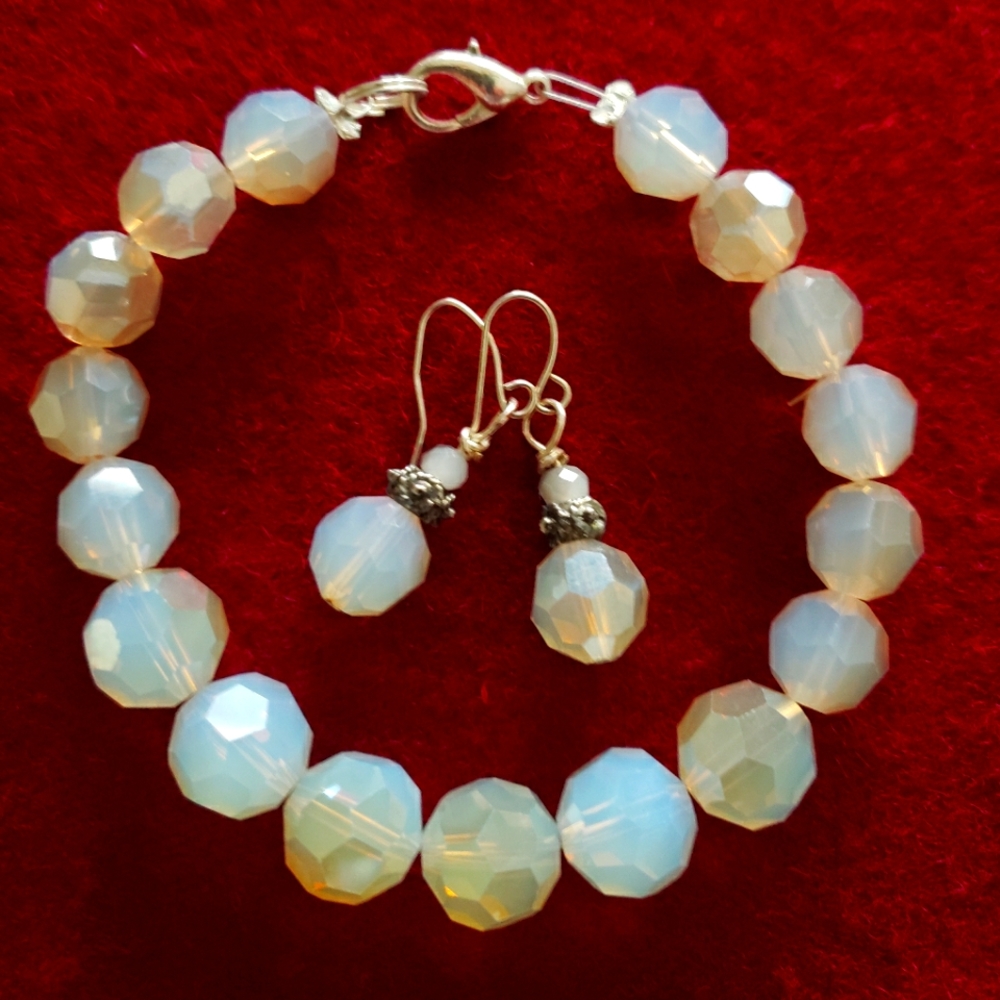 Handmade Moon Crystal Bracelet/ Earring Set NWOT